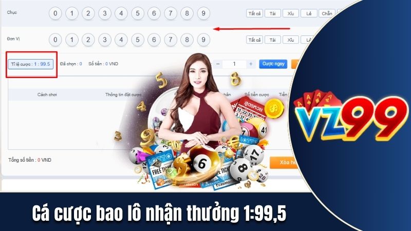 Tham gia hình thức bao lô nhận thưởng 99,5 lần vốn cược