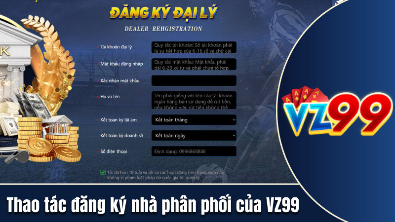 Thao tác đăng ký nhà phân phối của VZ99
